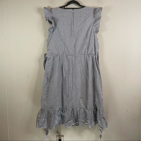 NWT - Eloquii Ruffle Striped Faux Wrap Midi Dress - Picture 4 of 7